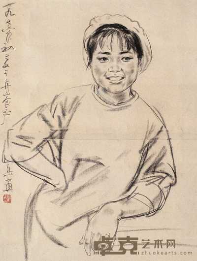 顾生岳 人物素描 镜心 37×49cm